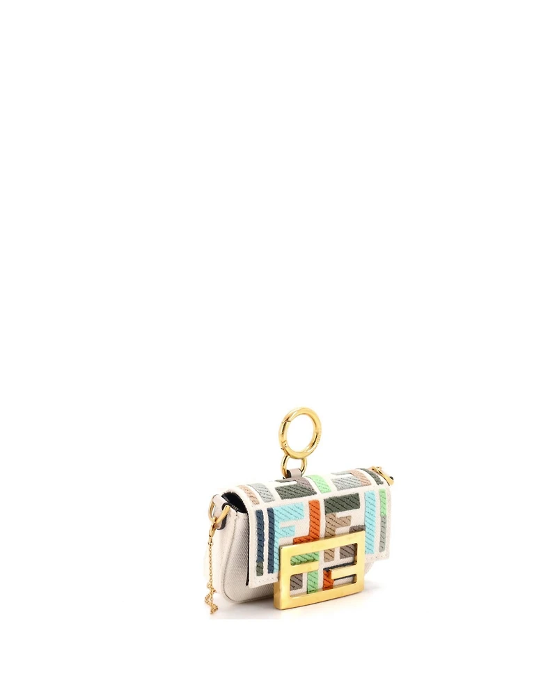 Pre-Owned Fendi Nano Chain Baguette Charm Bag Zucca Embroidered Canvas