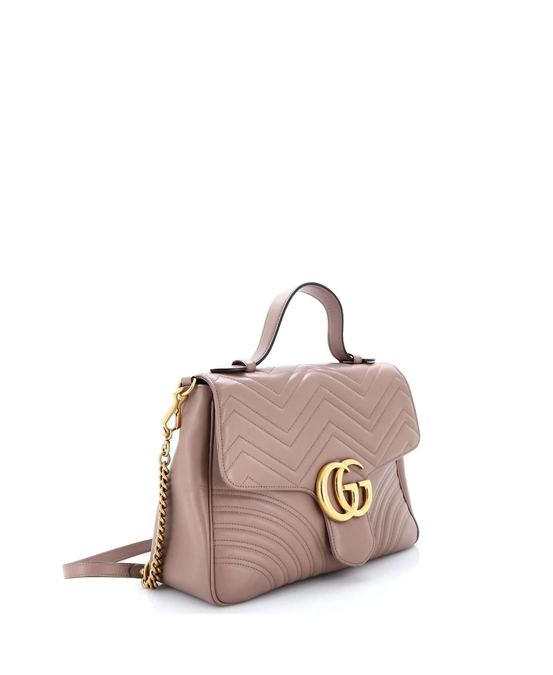 Pre-Owned Gucci Medium Gg Marmont Top Handle Flap Bag Matelasse Leather
