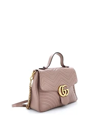 Pre-Owned Gucci Medium Gg Marmont Top Handle Flap Bag Matelasse Leather
