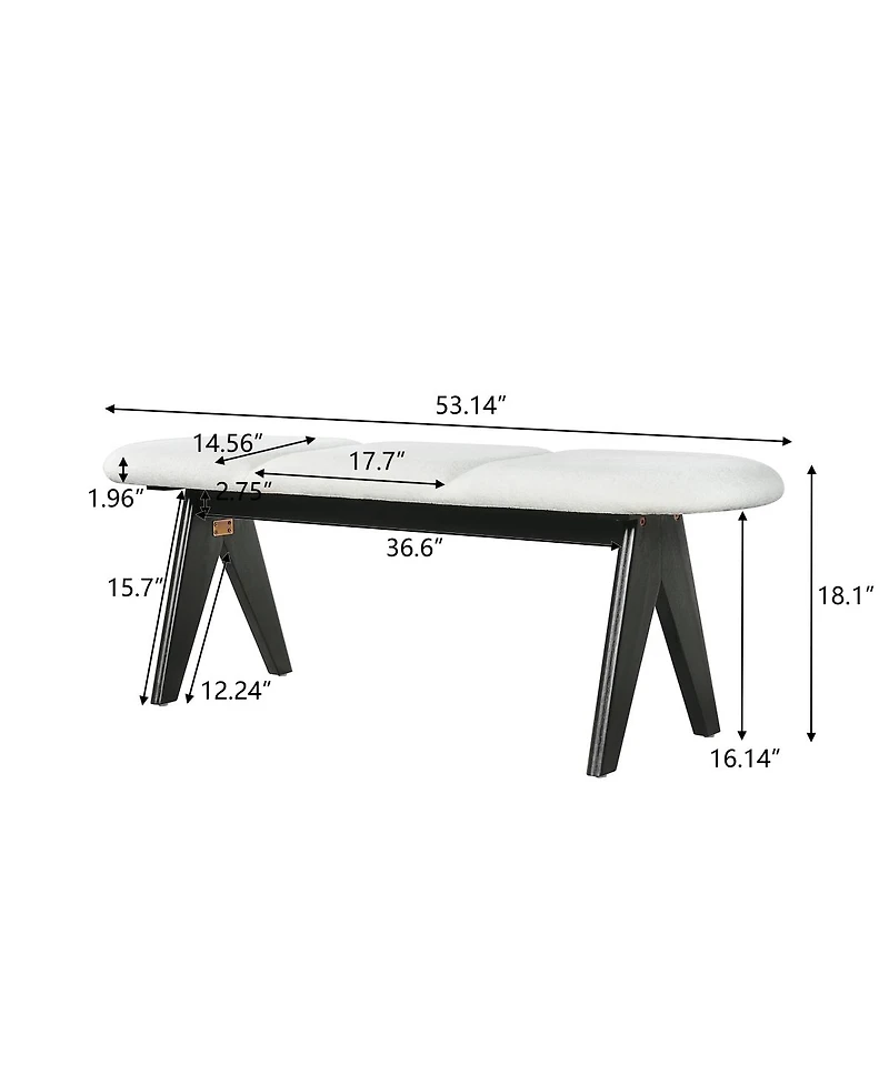 Streamdale Furniture Upholstered 53" Entryway Bench with Fabric and Black Legs