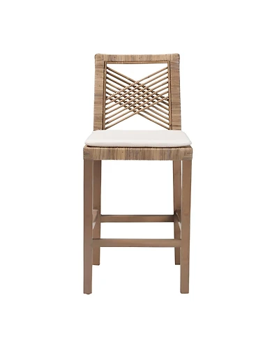 bali & pari Poltak 38.2" Mahogany Wood Modern Bohemian Counter Stool
