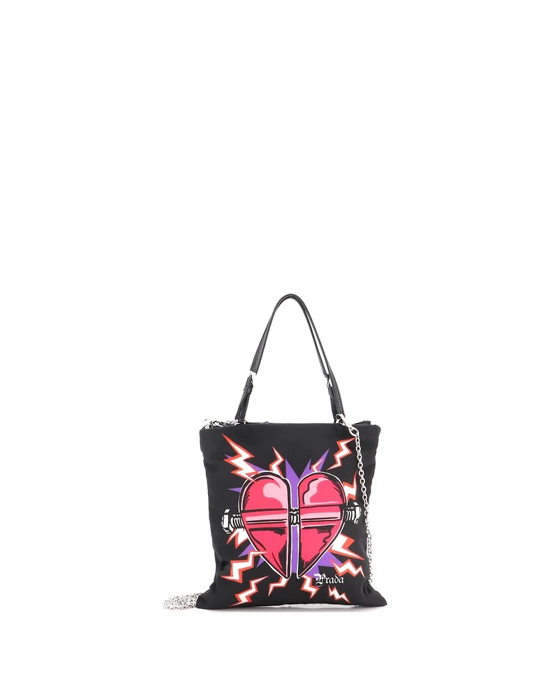 Pre-Owned Prada Mini Frankenstein Flat Tote Printed Tessuto