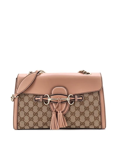 Pre-Owned Gucci Medium Emily Chain Flap Shoulder Bag Gg Canvas and Leather