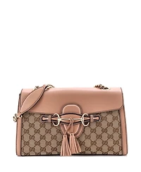 Pre-Owned Gucci Medium Emily Chain Flap Shoulder Bag Gg Canvas and Leather