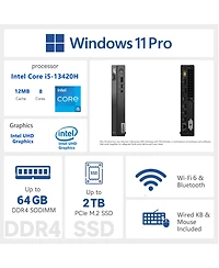 Lenovo ThinkCentre neo 50q Business Mff Desktop, Intel Core i5-13420H, Intel Uhd Graphics, 64GB DDR4, 1TB Ssd, Wi-Fi 6, Win11 Pro, Black