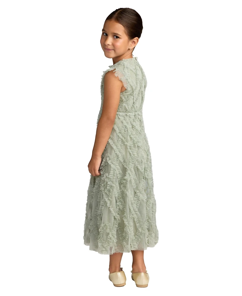 Mac Duggal Big Girls Ruffle Mesh Midi Dress
