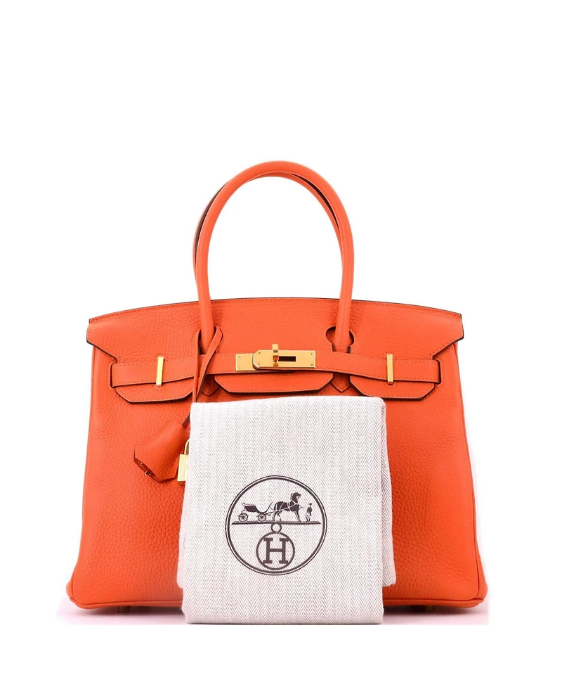 Pre-Owned Hermes Birkin 30 Handbag Orange Clemence with Gold Hardware