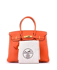 Pre-Owned Hermes Birkin 30 Handbag Orange Clemence with Gold Hardware