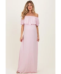 Pinkblush Women's Light Pink Ruffle Off Shoulder Maxi Dress