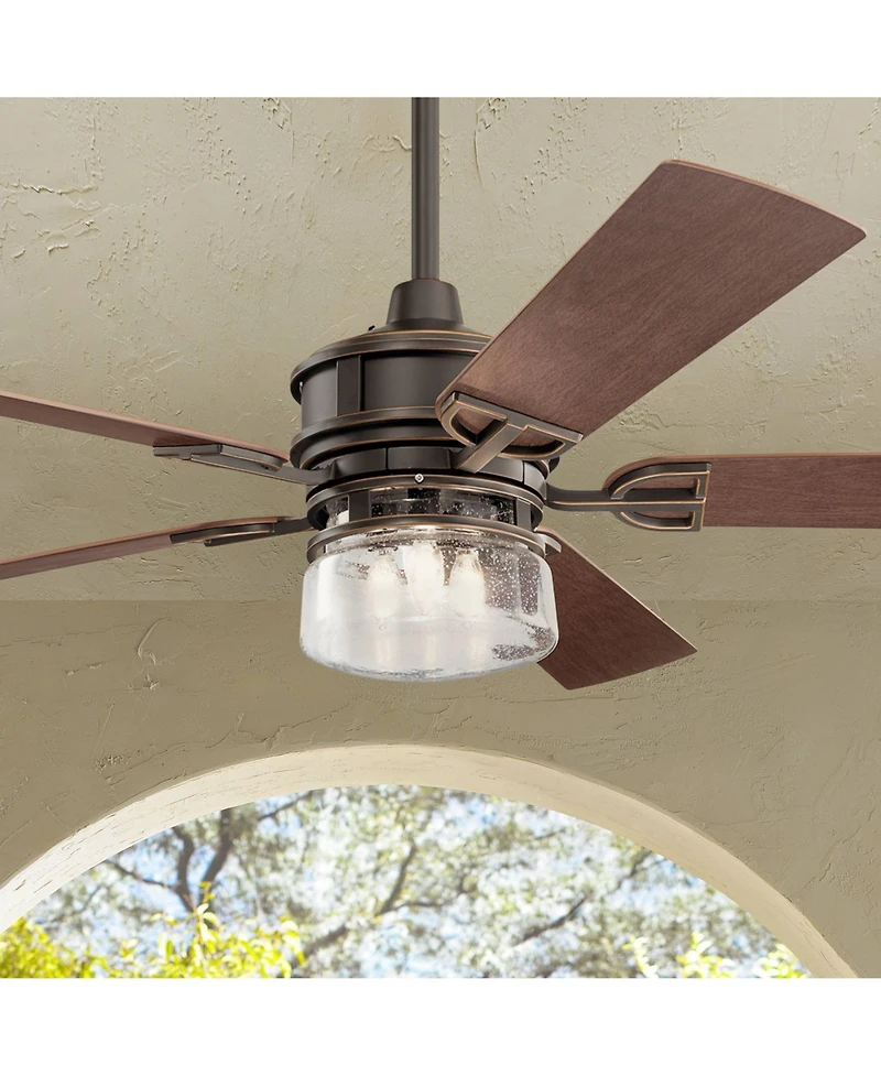 60" Kichler Lyndon Patio Bronze Led Wet Rated Fan with Wall Control