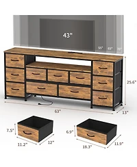 63" 11-Drawer Dresser and Tv Stand with Power Outlets and Led Lights, Entertainment Center