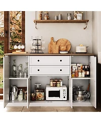 58" Farmhouse Sideboard Buffet Cabinet with 2 Drawers and 4 Barn Doors, Coffee Bar Console