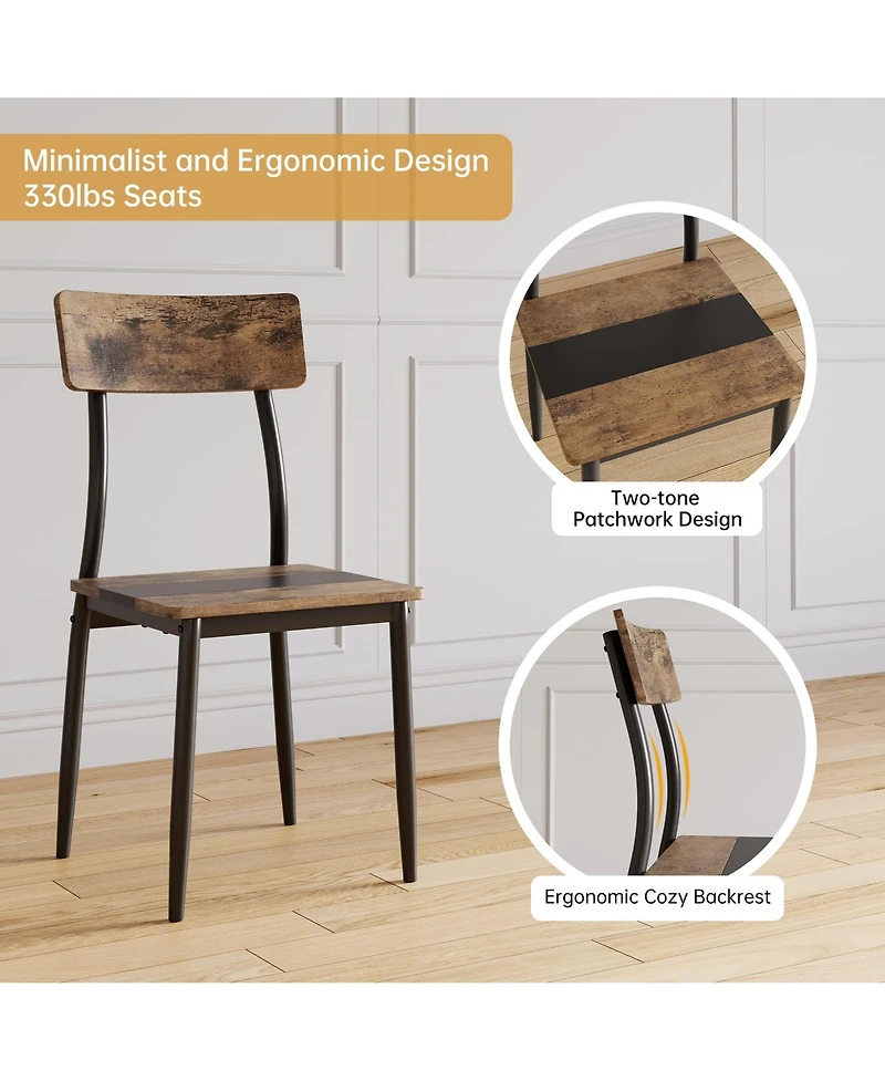 Dining Table Set for 2, 3-Piece Kitchen Set with Metal Frame and Mdf Board, Two-Tone Splicing Desktop, for Apartment, Kitchen, Dining Room