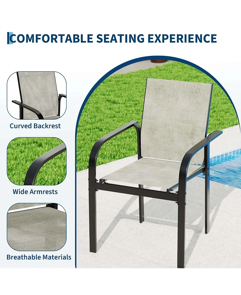 7 Piece Patio Dining Set for 6, Metal Outdoor Furniture Set with Rectangle Table and 6 Ergonomic Breathable Armchairs for Yard, Balcony, Poolside
