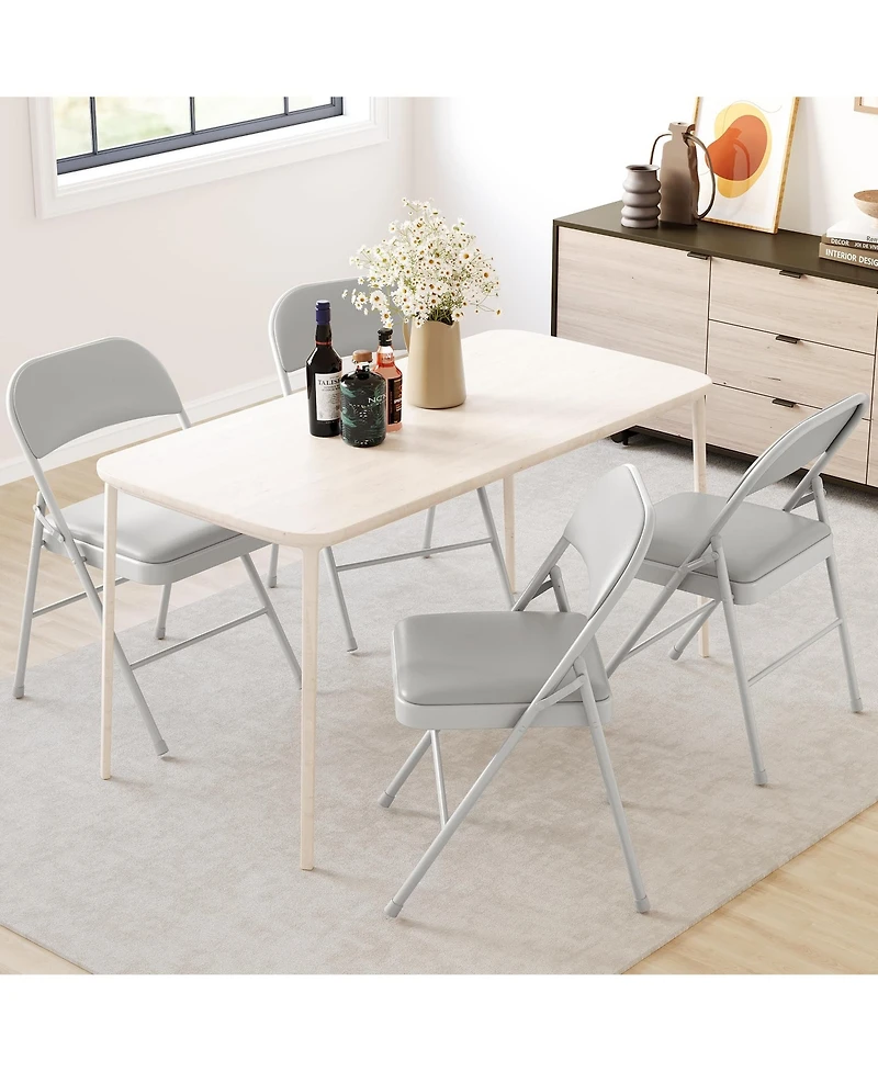 Folding Chairs Set of 2 Padded Comfortable Foldable with Soft Cushion Metal Stackable Portable for Office Wedding Dining Grey
