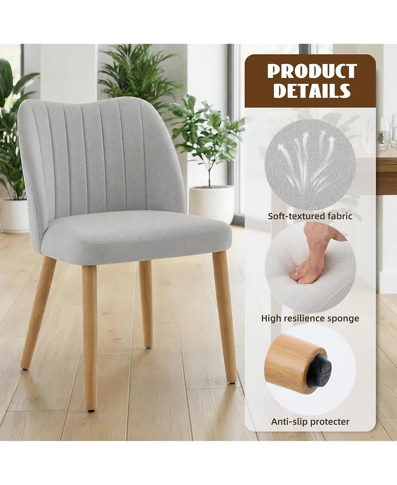 Wood Dining Chairs Set of 6, Armless Dining Chairs with Backrest, Upholstered Dining Chairs Modern Fabric Kitchen Chairs with Wooden Leg for Kitchen