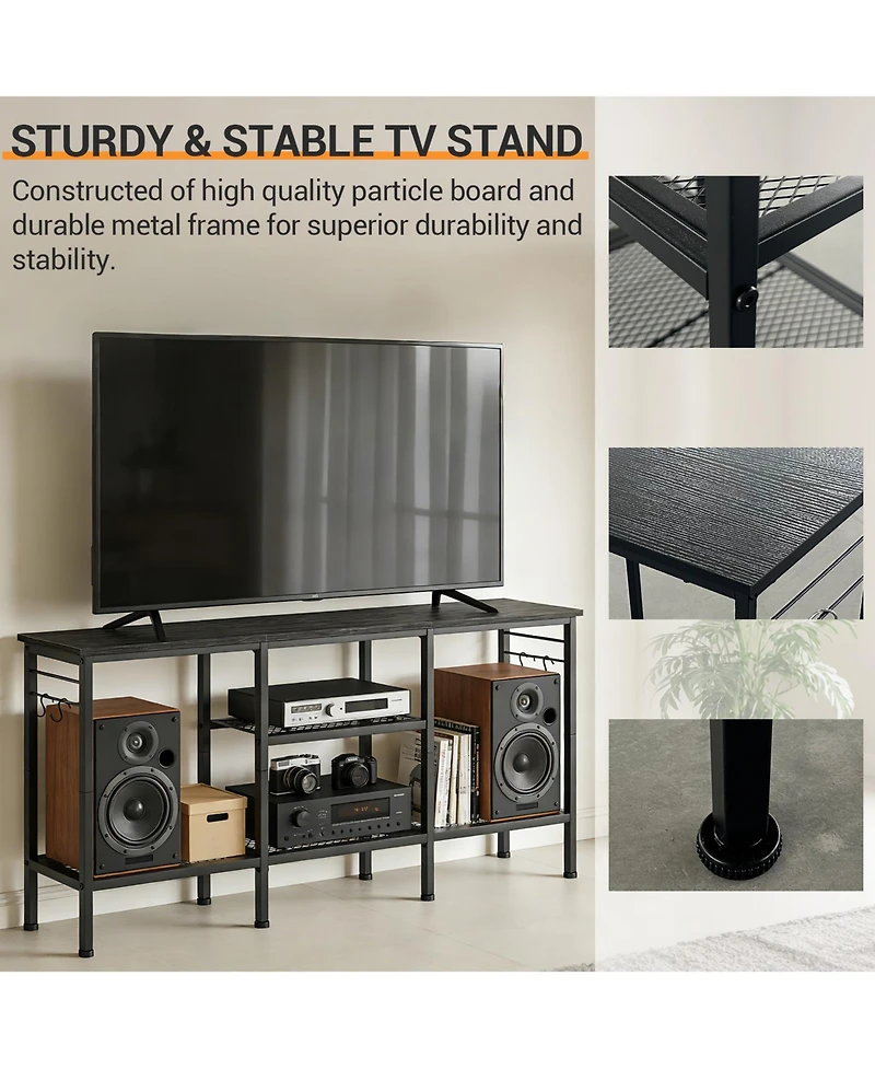 55" Tv Stand with Open Storage and Cable Management