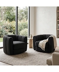 2 Set of Modern Swivel Barrel Accent Chair, 360 degrees) Upholstered Armchair, with Striped Backrest and Plush Padding, Comfy Round Lounge Chair