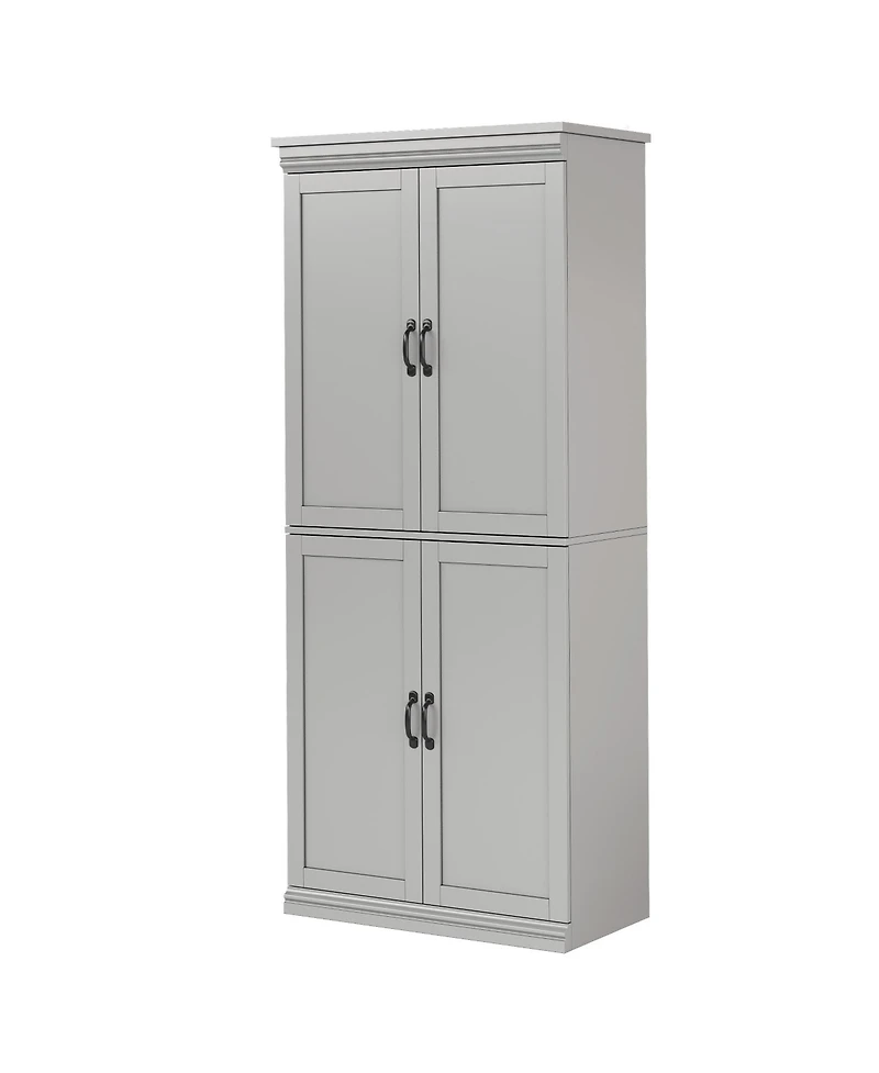 70" Gray Freestanding Pantry Cabinet with Adjustable Shelves and Doors, Tall Kitchen Storage