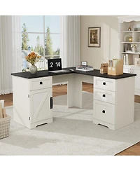 Farmhouse 60" L-Shaped Executive Desk with File Drawers and Adjustable Cabinet