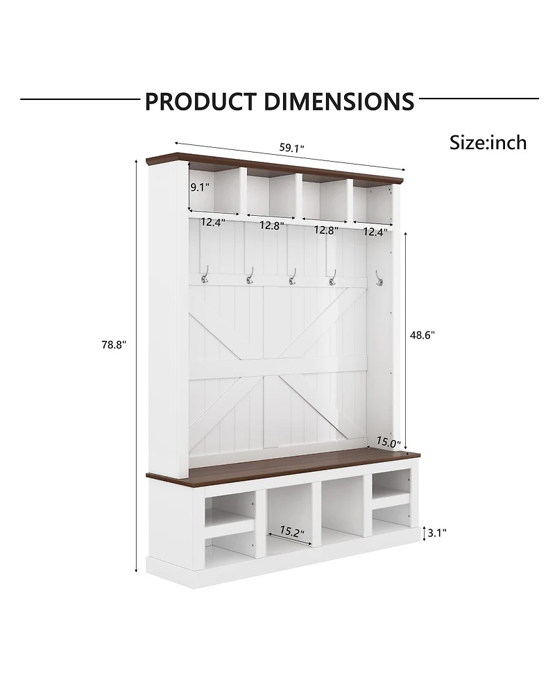 Streamdale Furniture Farmhouse Hall Tree with Bench and Shoe Storage