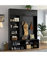Streamdale Furniture 76.9" Farmhouse Hall Tree with Bench, Shoe Storage and 4 Hooks