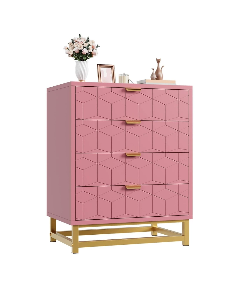 4 Drawer Dresser, Modern Chest of Drawers with Gold Metal Handles, Versatile Organizer Cabinet for Bedroom, Living Room, Hallway, Entryway