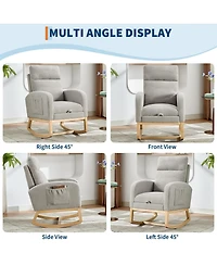 Rocking Chair Set of 2 Soft Fabric with Adjustable Footrest High Back Solid Wood Legs Dual Side Pockets for Living Room Nursery Dining Light Gray