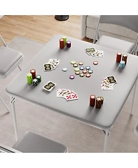 Folding Table Set 5 Piece Space Saving with Pu Collapsible Chairs Multi Functional Portable No Assembly for Dining Card Games Board Games Grey