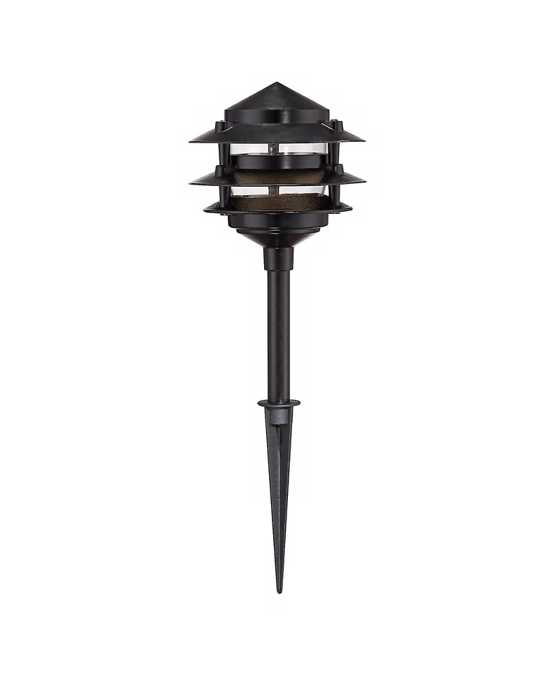 John Timberland Pagoda 12" High Modern 12-Piece Outdoor Landscape Lighting Set Porch House Led Bulb Dusk To Dawn Black Aluminum