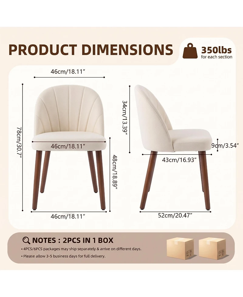Dining Chairs Set of 6, Modern Upholstered Fabric Kitchen Chairs, Curved High Back, Thick Padded Seat and Wooden Frame, Side Chairs for Restaurant