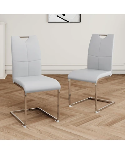 Flynama Set of 2 Faux Leather Dining Chairs with Chrome Legs, Modern Kitchen Seating Chairs