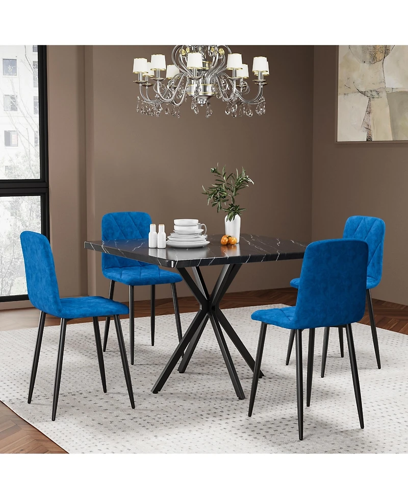 Flynama Square Dining Table Set for 4, Modern Faux Marble Dining Table with 4 Pu Chairs, Mdf Top and Iron Legs, Space Saving Kitchen Dining Set