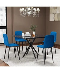 Flynama Square Dining Table Set for 4, Modern Faux Marble Dining Table with 4 Pu Chairs, Mdf Top and Iron Legs, Space Saving Kitchen Dining Set