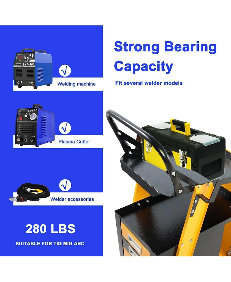 Streamdale Furniture Multi-Function Welder Trolley with 4-Drawer Chest and 2 Safety Chains