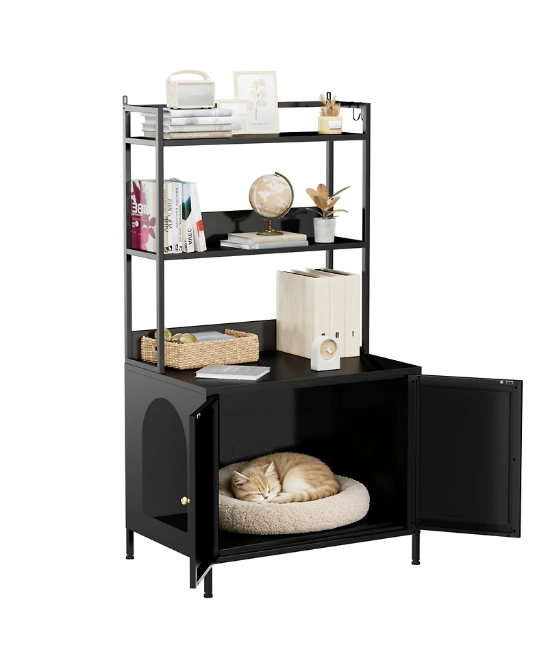 Boyel Living Cat Litter Box Enclosure 57 Inch Metal Cabinet with Shelves Modern Design
