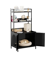 Boyel Living Cat Litter Box Enclosure 57 Inch Metal Cabinet with Shelves Modern Design