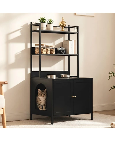 Boyel Living Cat Litter Box Enclosure 57 Inch Metal Cabinet with Shelves Modern Design