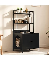 Boyel Living Cat Litter Box Enclosure 57 Inch Metal Cabinet with Shelves Modern Design