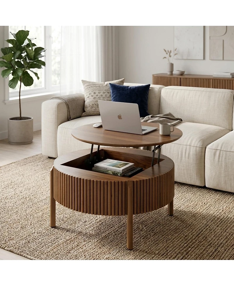 Streamdale Furniture Round Fluted Lift-Top Coffee Table with Hidden Storage