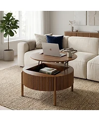 Streamdale Furniture Round Fluted Lift-Top Coffee Table with Hidden Storage