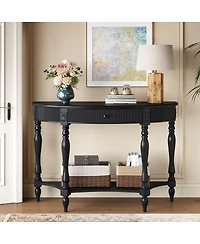Streamdale Furniture Solid Wood Half Moon Console Table with Drawer and Shelf,