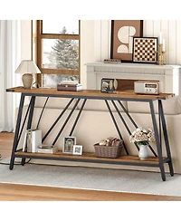Slickblue 2-Tier Industrial Entryway Console Table with Charging Station and Storage Shelf