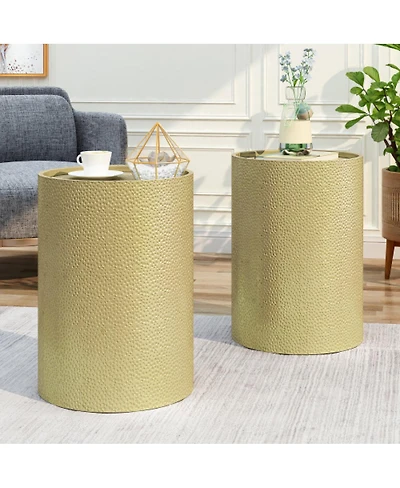 Streamdale Furniture Brookhaven Hammered Metal Accent Table Set of 2