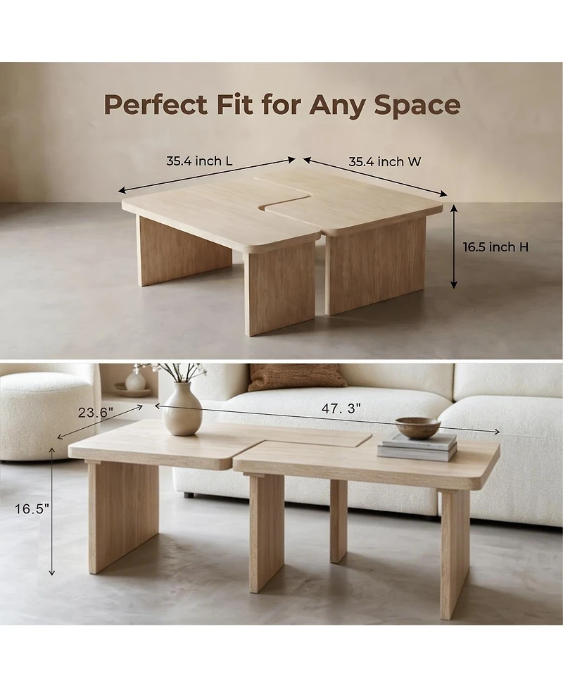 Streamdale Furniture Modular Travertine Coffee Table Set of 2