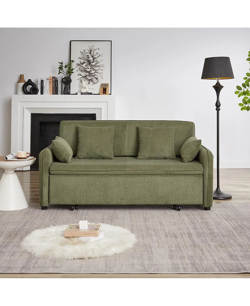 Streamdale Furniture 66" 3-in-1 Corduroy Pullout Sleeper Sofa Bed with Pillows