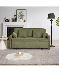 Streamdale Furniture 66" 3-in-1 Corduroy Pullout Sleeper Sofa Bed with Pillows