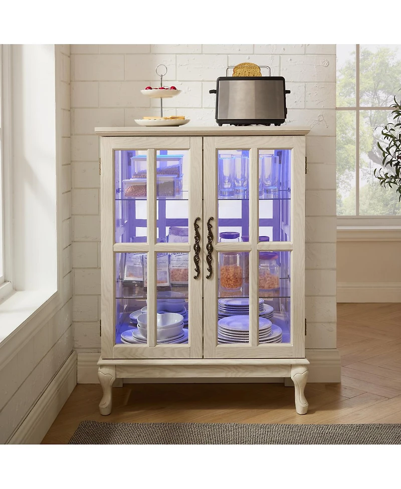 Streamdale Furniture Glass Storage Cabinet with Rgb Lights and 2 Shelves