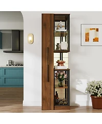 Streamdale Furniture Streamdale 70" Glass Door Display Cabinet with Lights and Pull-Out Multi-Tier Storage Shelf