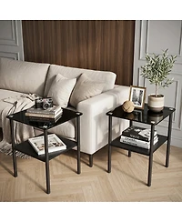 Streamdale Furniture 2-Piece Modern Glass and Metal Side Table with Storage Shelf